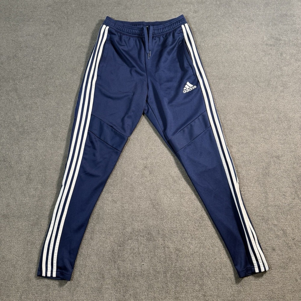 Adidas Track Pants Men's Size Small Blue/White 3-Stripes Tapered Drawstring